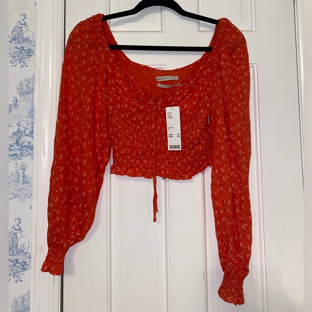 Urban Outfitters red long sleeve crop top with adjustable ties size small